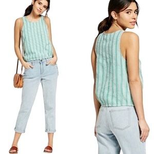 Universal Thread Green & White Striped Texturized Sleeveless Blouse US L